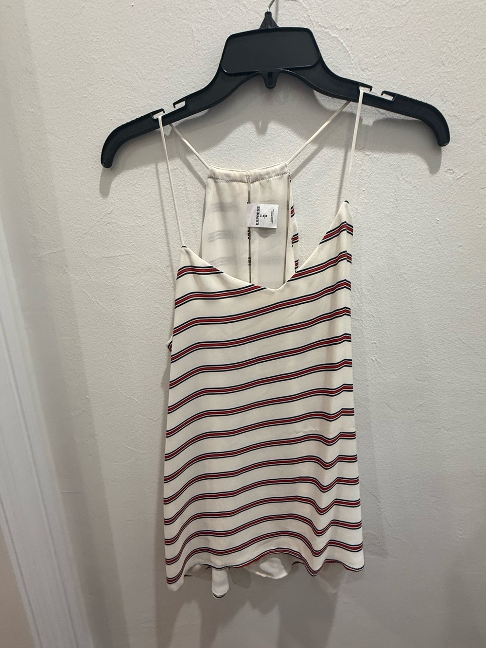 Striped Halter Cami Medium Ivory Red Navy Flowy Sleeveless Tank Top